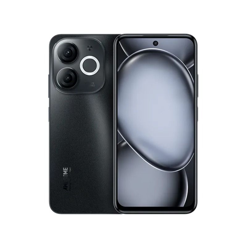 Itel A90 4G black smartphone, dual camera, 6.7-inch display, front and back view.