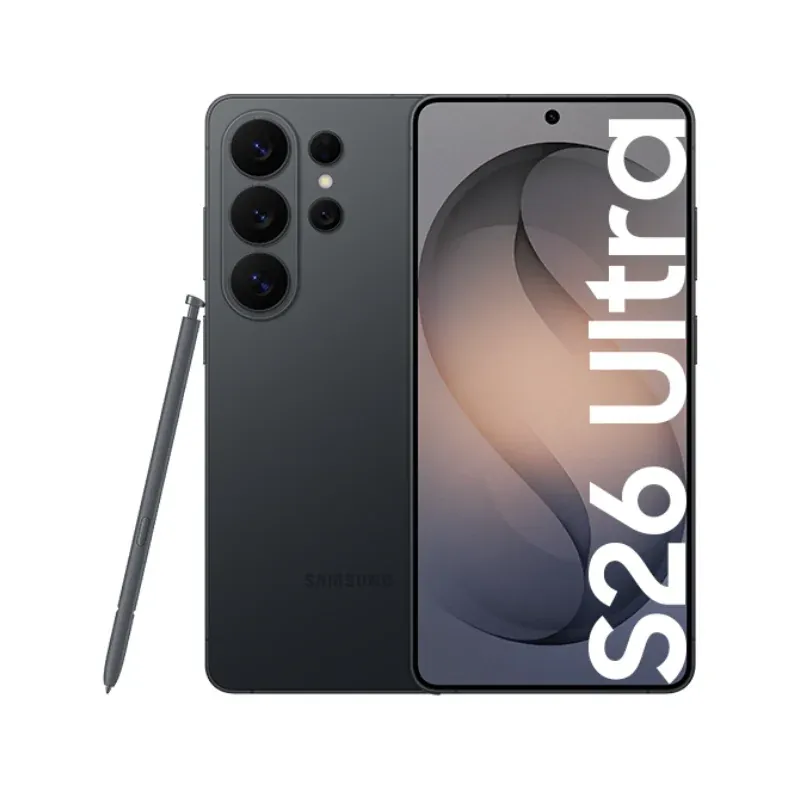 Samsung Galaxy S26 Ultra 5G 256GB smartphone in purple, featuring a stylus, quad camera lenses, and a 6.9-inch display.