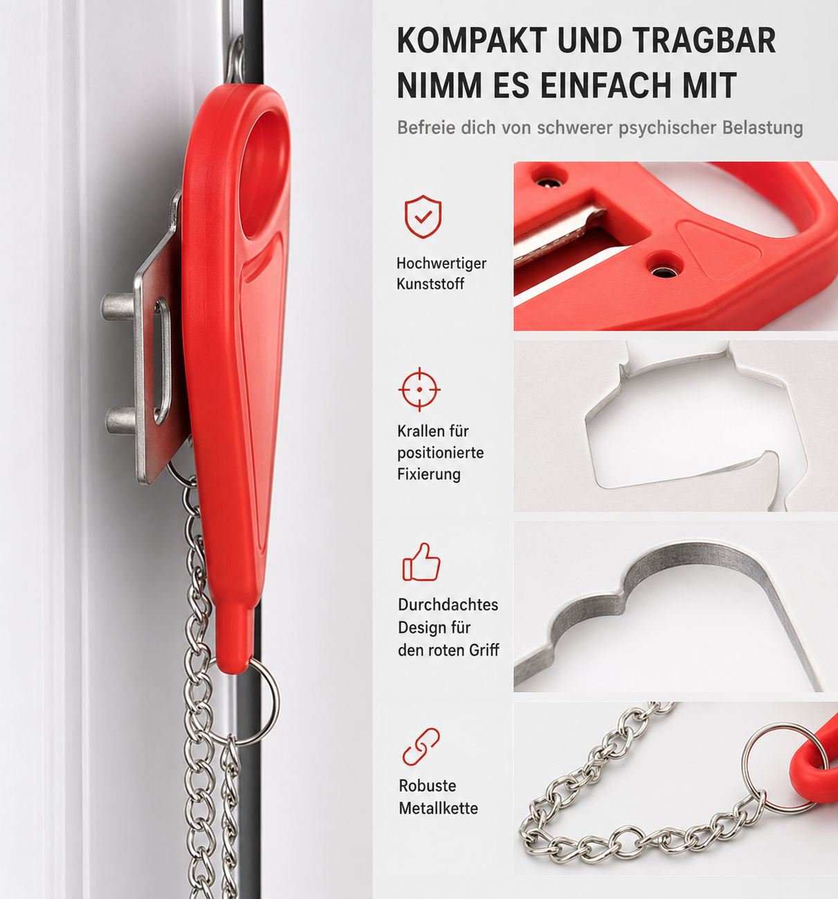 Sicherheits-Doppelset – Türschlosskette & Türstopper mit Alarm