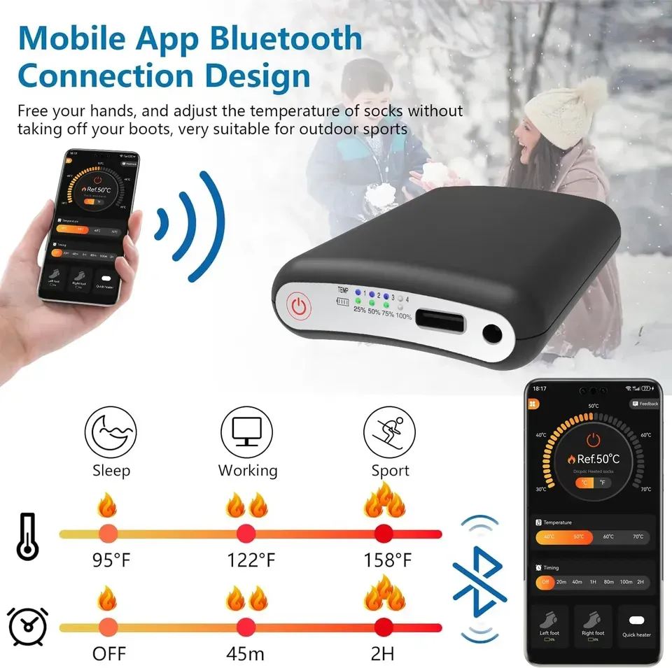 App Remote Control Heated Socks Battery 5V 5000mah Lipo Battery Packs Winter Socks Warm Gloves Kneepad Rechargeable Power Bank---Free Shipping