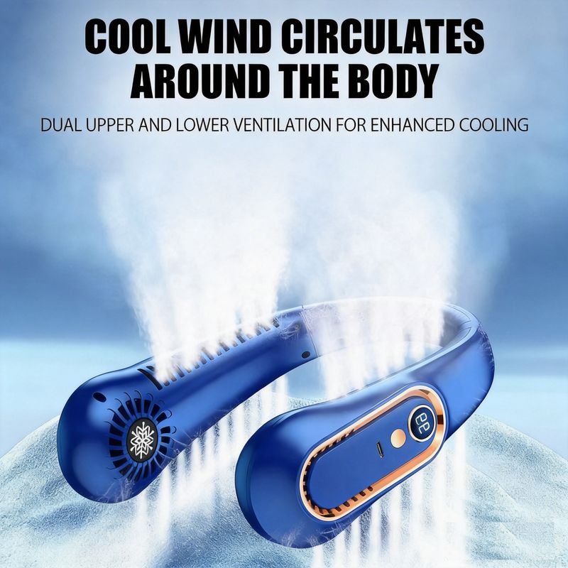 Neck Fan Digital Display Ventilator Bladeless Neckband Fan Portable Mini Air Cooler USB Rechargeable Electric Fans---Free Shipping