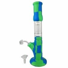 15" Silicone Assorted Color Glass Tree Perc Straight Water Pipe with 14M Bowl & 4mm Banger
