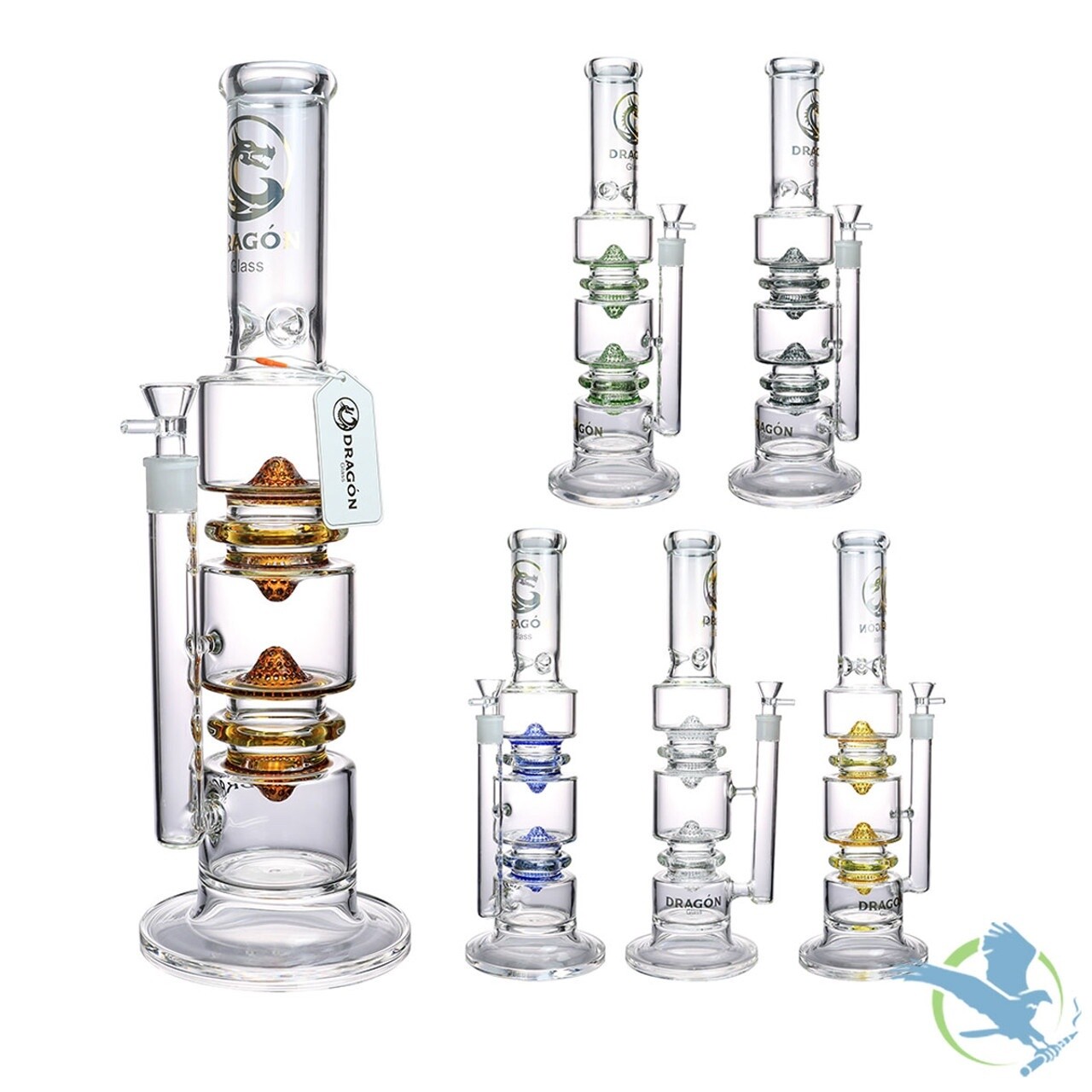 Dragon Glass Water Pipe Extruded Cylinder Design With Dual Honeycomb Percs- 18 Inches