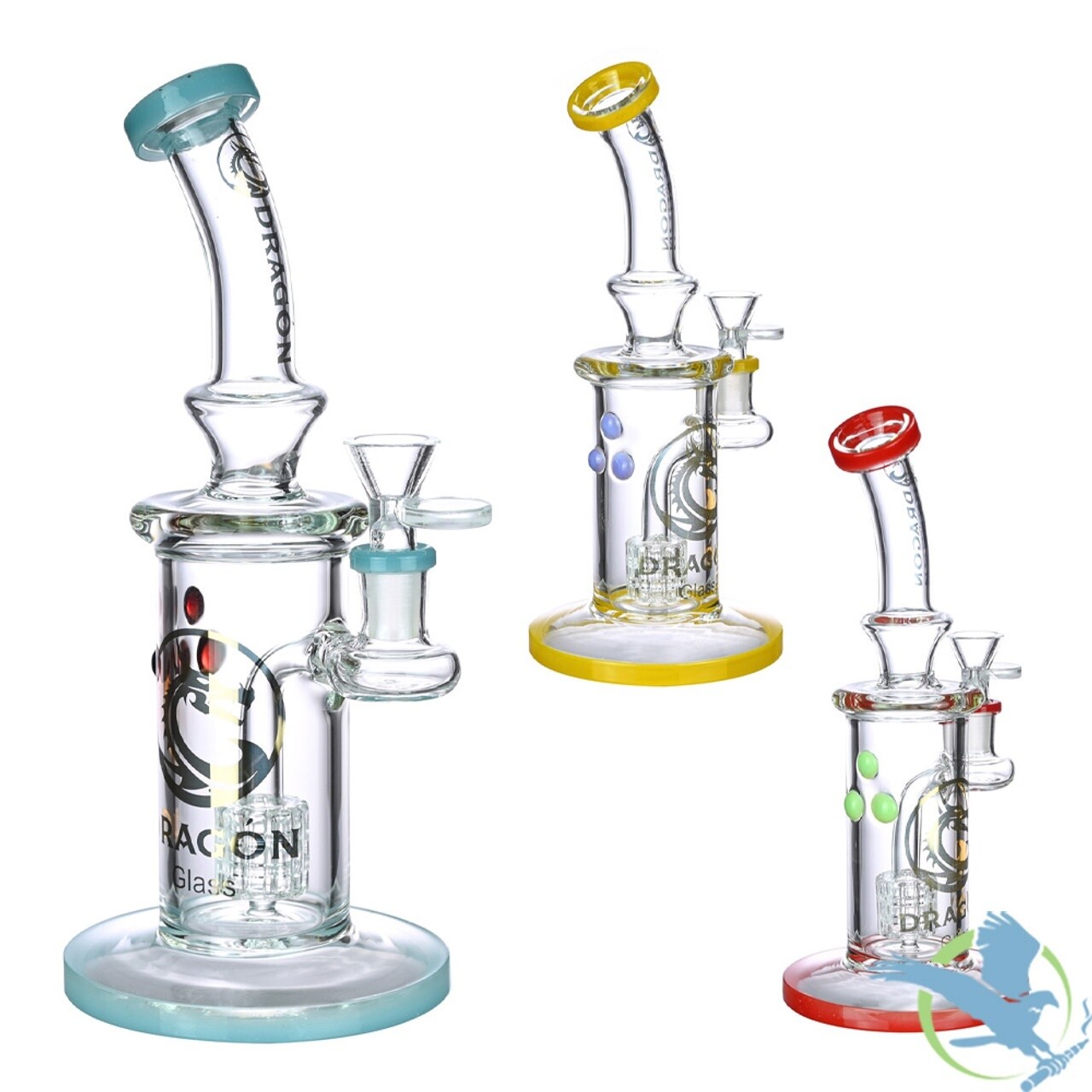 Dragon Glass Water Pipe Bent Neck Cylinder Base Design With Matrix Perc- 9.5 Inches