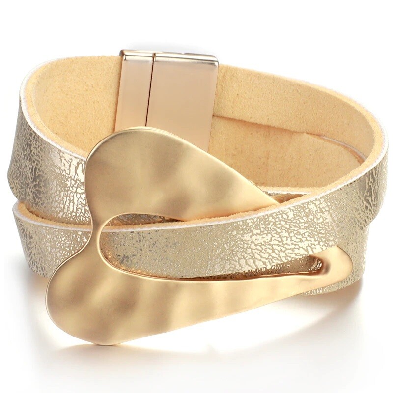 LEATHER BRACELET GOLD MAGNETIC CATCH