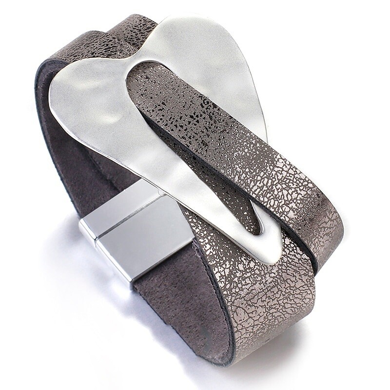 LEATHER BRACELET GREY MAGNETIC CATCH