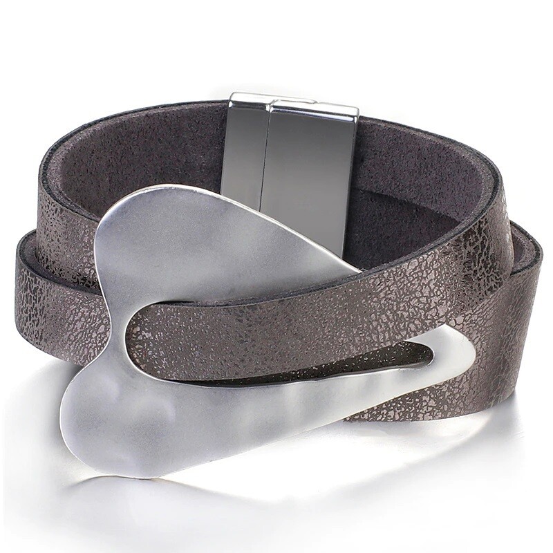 LEATHER BRACELET GREY MAGNETIC CATCH