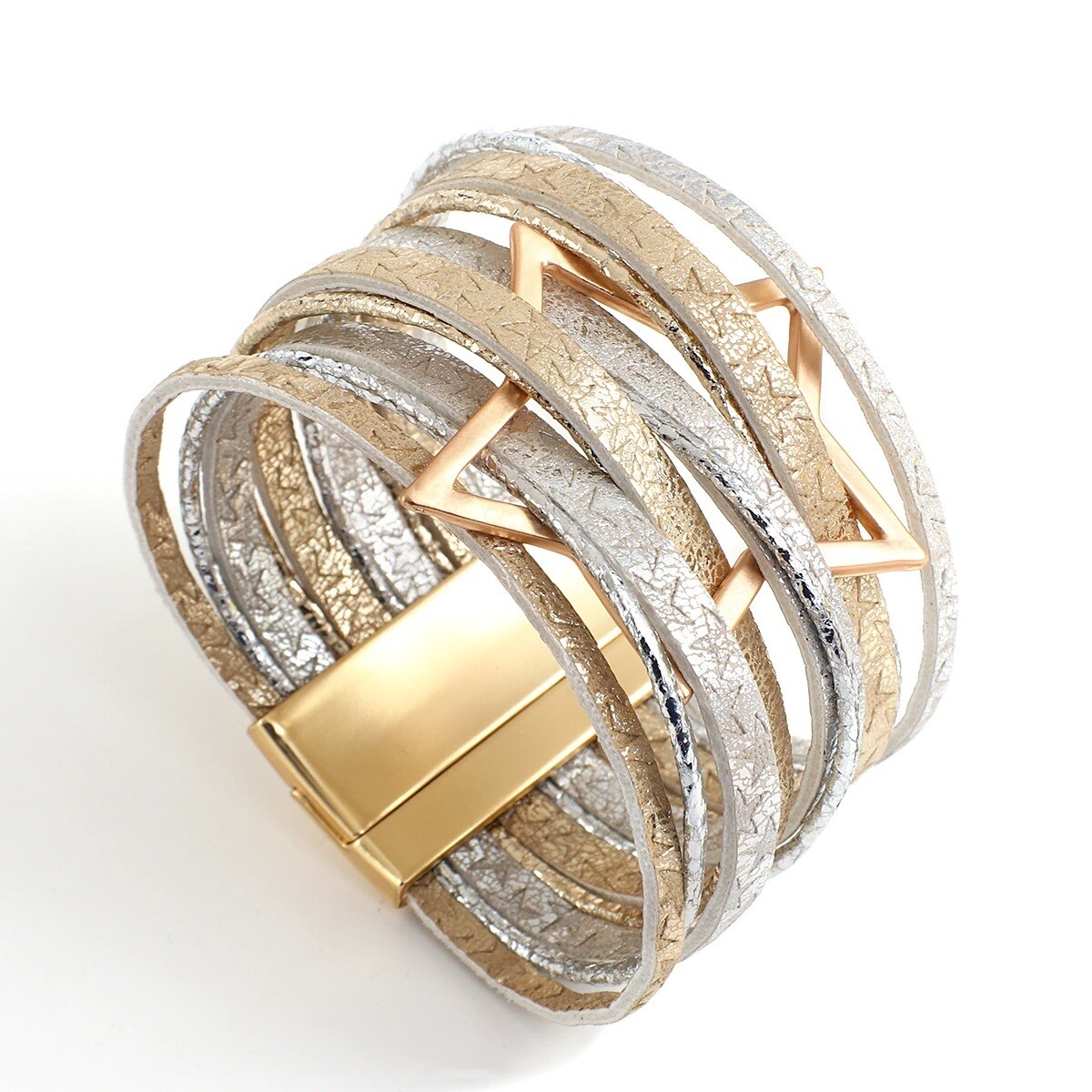 STAR MULTI STRAND LEATHER BRACELET WITH MAGNETIC CATCH