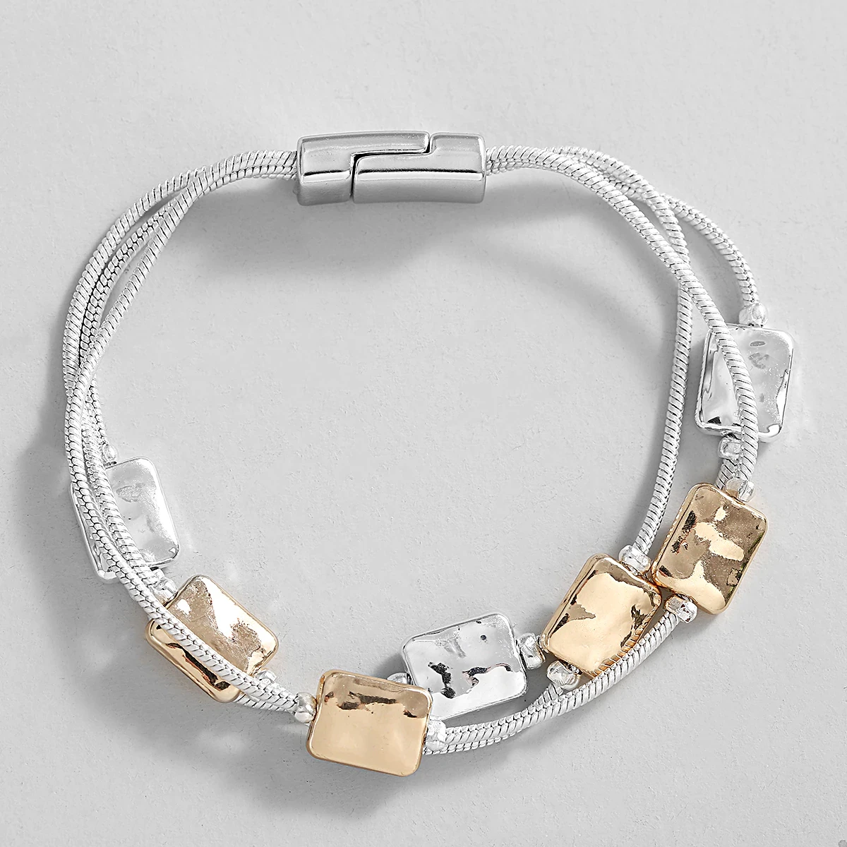 GEOMETRIC SQUARE SILVER AND GOLD BRACELET