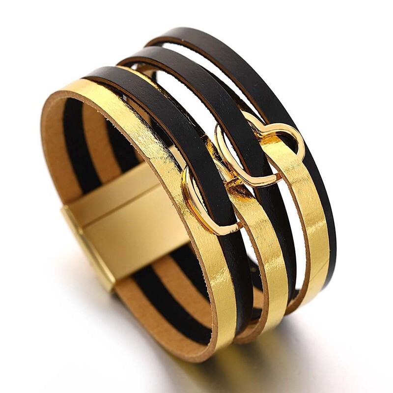 BLACK AND GOLD LEATHER BRACELET