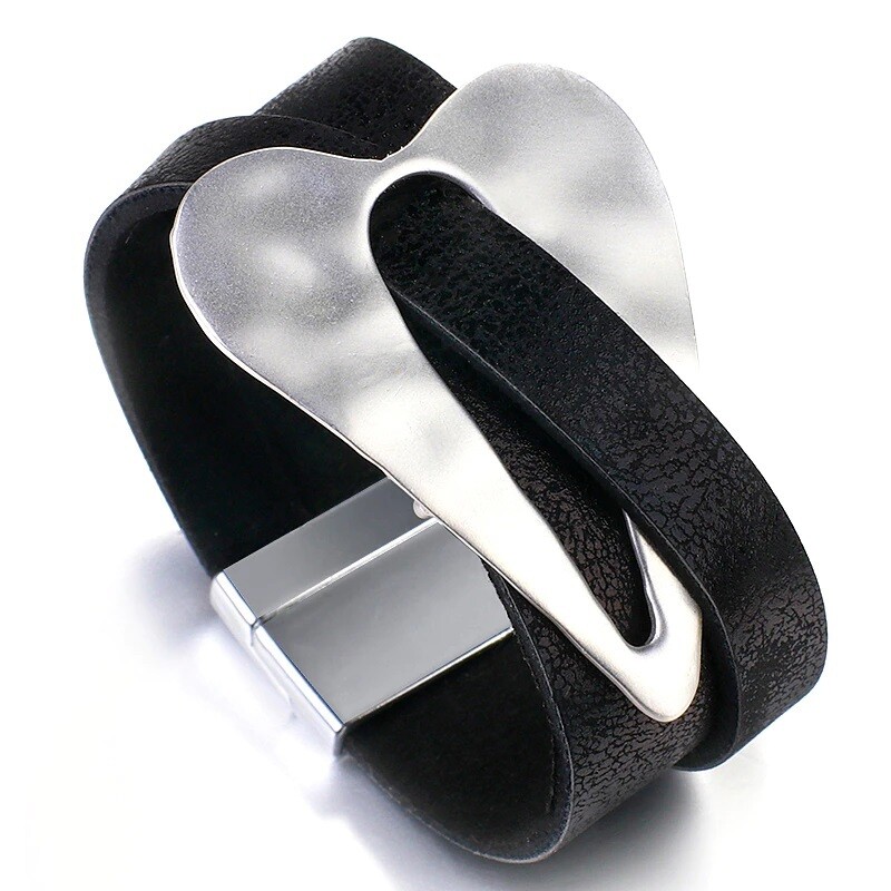 LEATHER BRACELET BLACK MAGNETIC CATCH