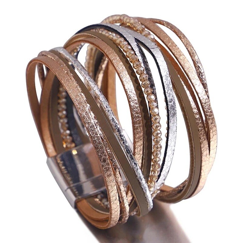 BRONZE LEATHER MULTI STRAND BRACELET