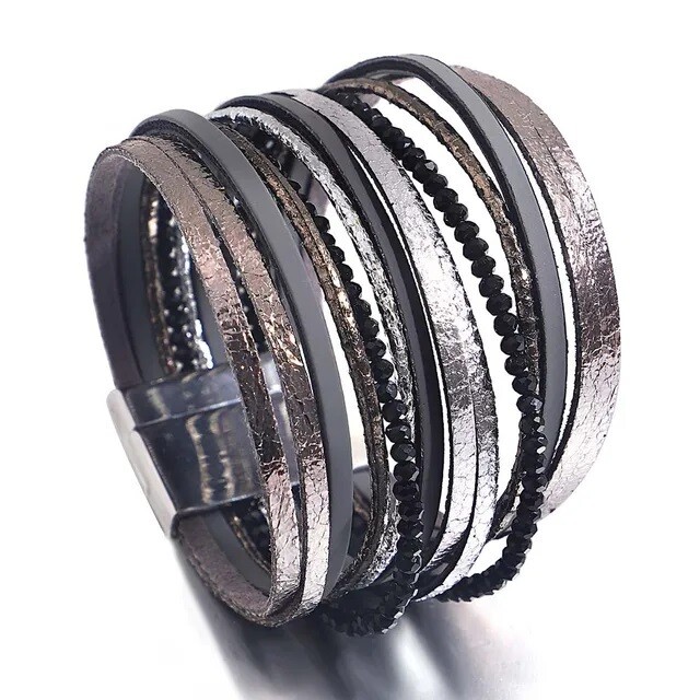 SILVER LEATHER MULTI STRAND BRACELET