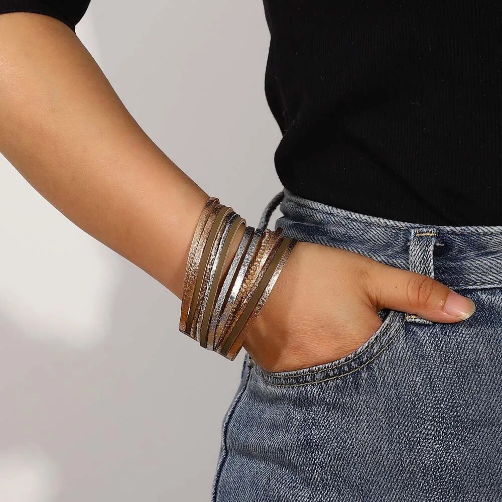 BRONZE LEATHER MULTI STRAND BRACELET