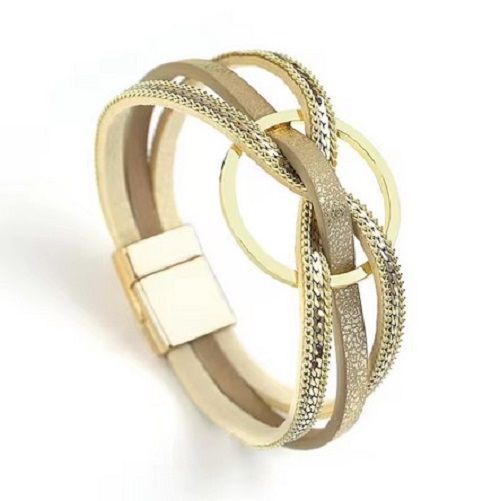GOLD CIRCLE LEATHER BRACELET
