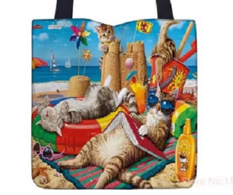 CAT BAG SUNBATHING TOTE BAG