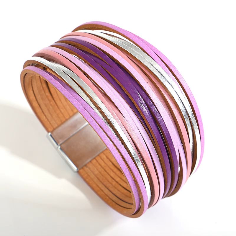 PURPLE PINK &amp; SILVER LEATHER BRACLET