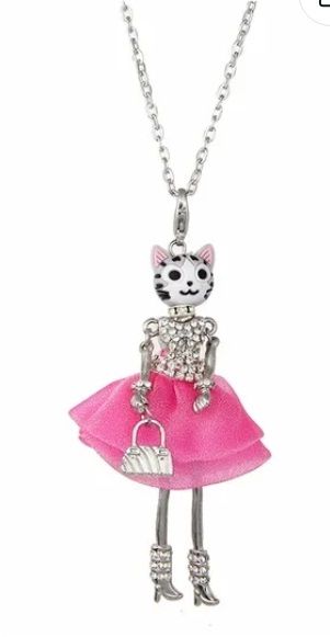 BRIGHT PINK CAT DOLL NECKLACE