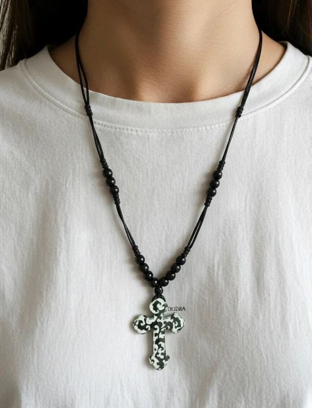 BLACK AND WHITE CROSS NECKLACE