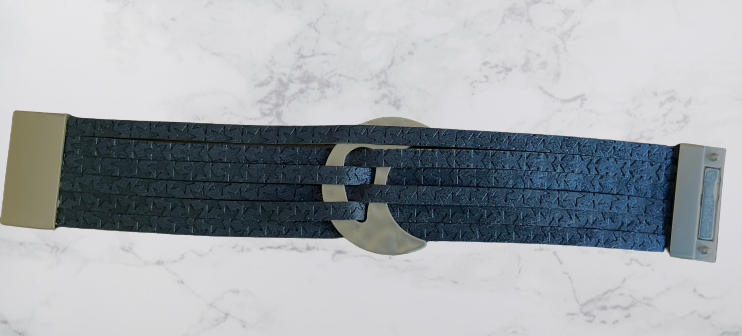 NAVY MOON LEATHER STRAND BRACELET WITH MAGNETIC CLASP