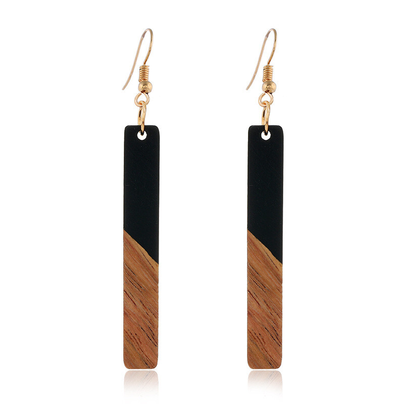 WOOD AND RESIN EARRINGS BLACK