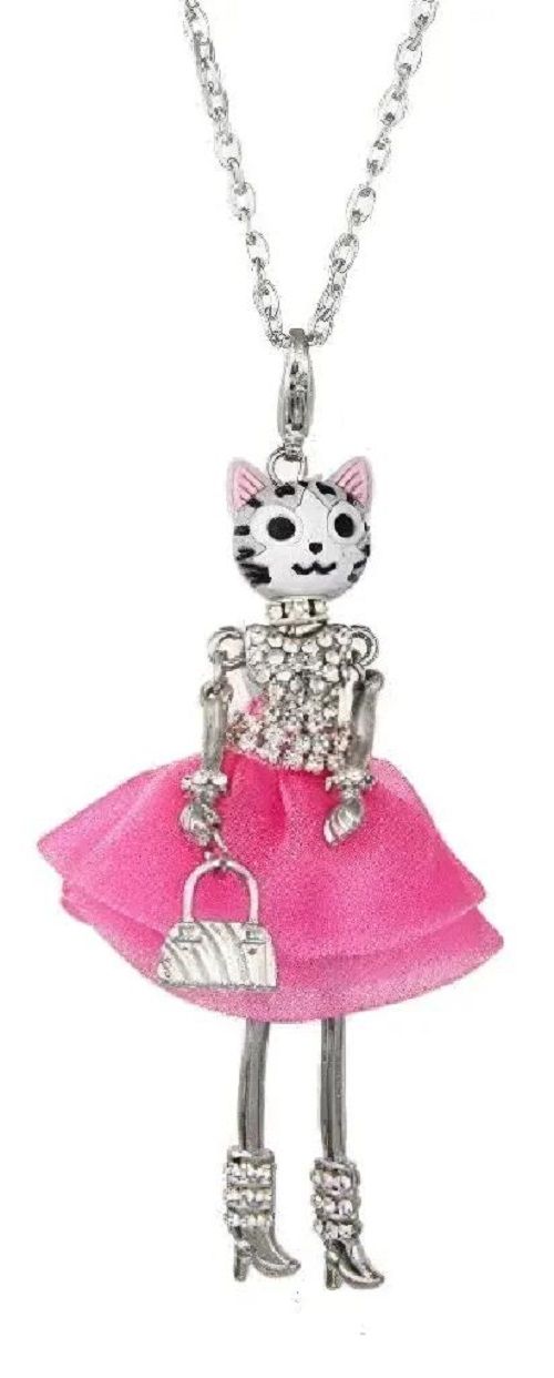 BRIGHT PINK CAT DOLL NECKLACE