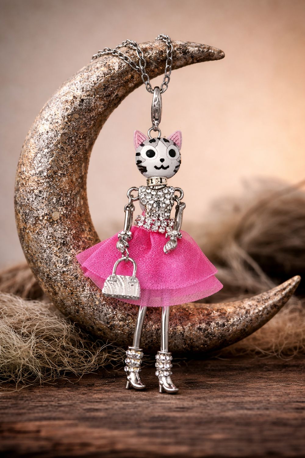 BRIGHT PINK CAT DOLL NECKLACE