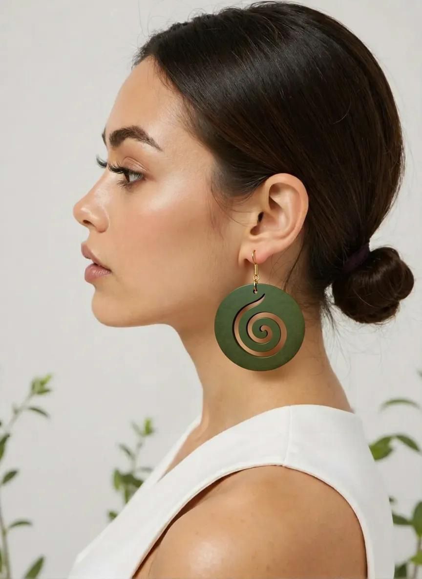 ROUND GREEN WOODEN EARRINGS