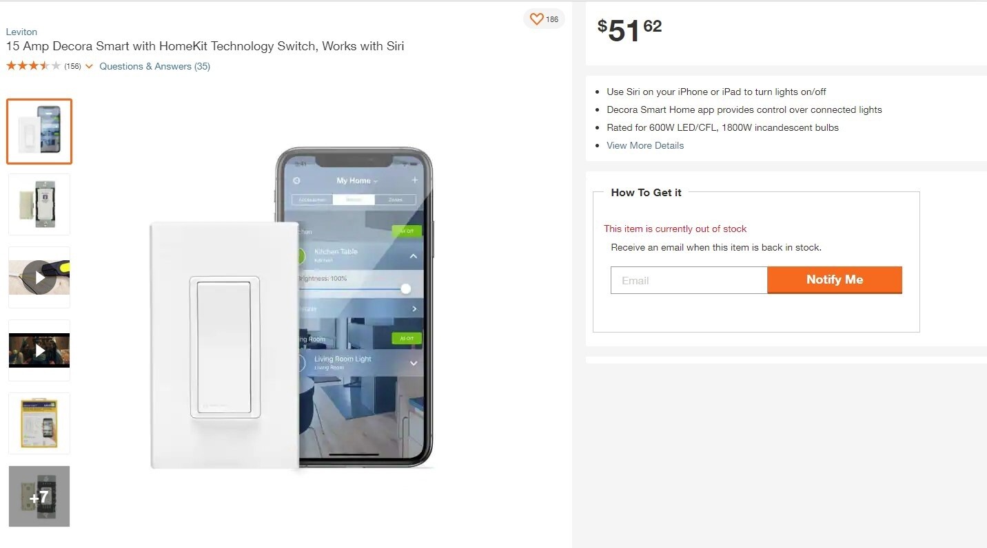 Leviton 15 Amp Decora Smart with HomeKit Technology Switch, Works with Siri