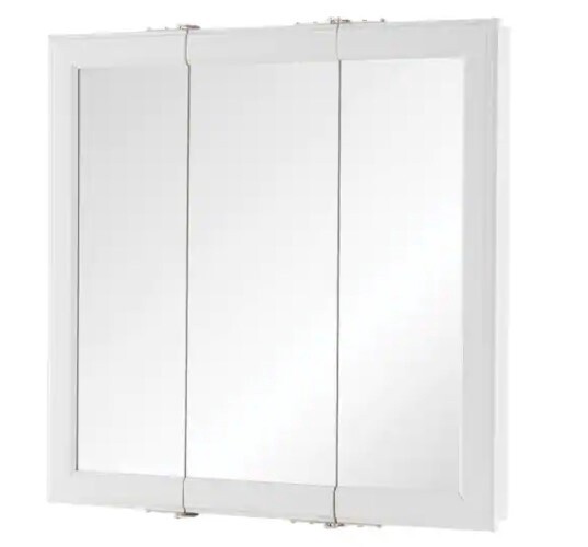 HDC 24x24 Fog Free Framed Surface-Mount Tri-View Bathroom Medicine Cabinet in White w-Mirror