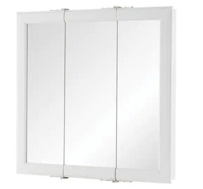 HDC 24x24 Fog Free Framed Surface-Mount Tri-View Bathroom Medicine Cabinet in White w-Mirror