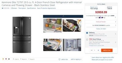 Kenmore Elite 29.5 cu. ft. 4-Door French Door Refrigerator w/Internal Cameras & Smart Bin black