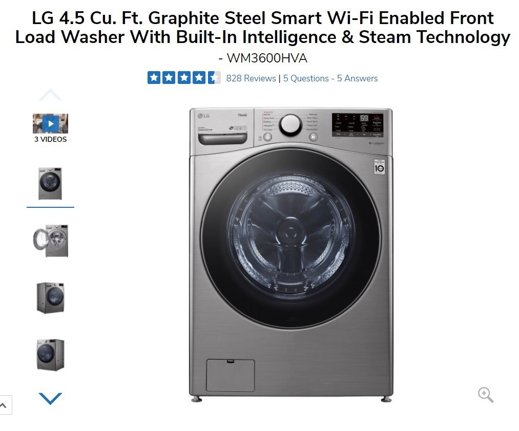 LG 4.5 Cu. Ft. Graphite Steel Smart Wi-Fi Enabled Front Load Washer With Built-In Intelligence & Steam Technology
