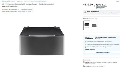 LG - 29" Laundry Pedestal with Storage Drawer - Black stainless steel