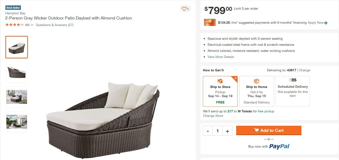 2 person Gray Wicker Daybed