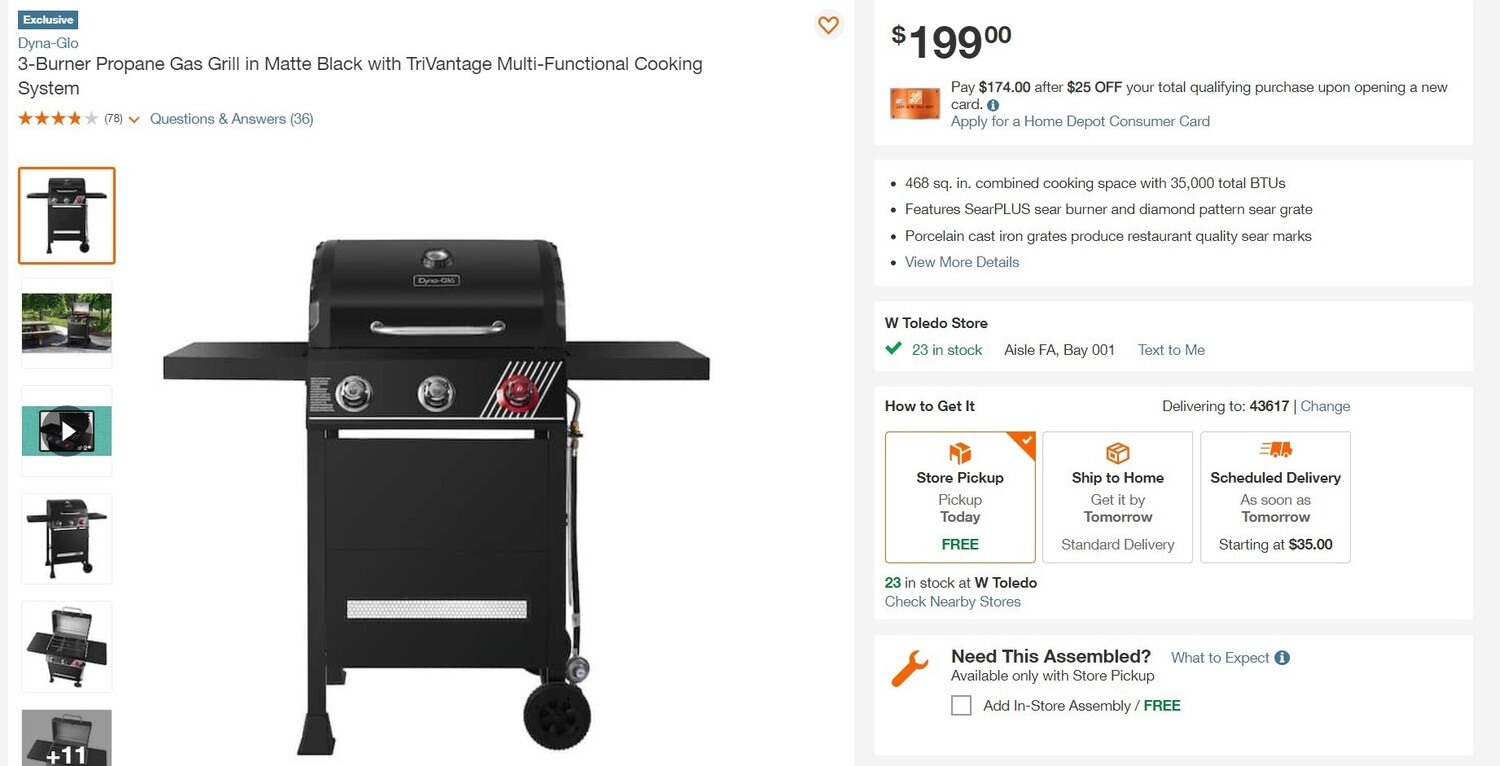 Dyna-Glo 3-Burner Propane Gas Grill in Matte Black with Tri-Vantage Multi-Functional Cooking System
