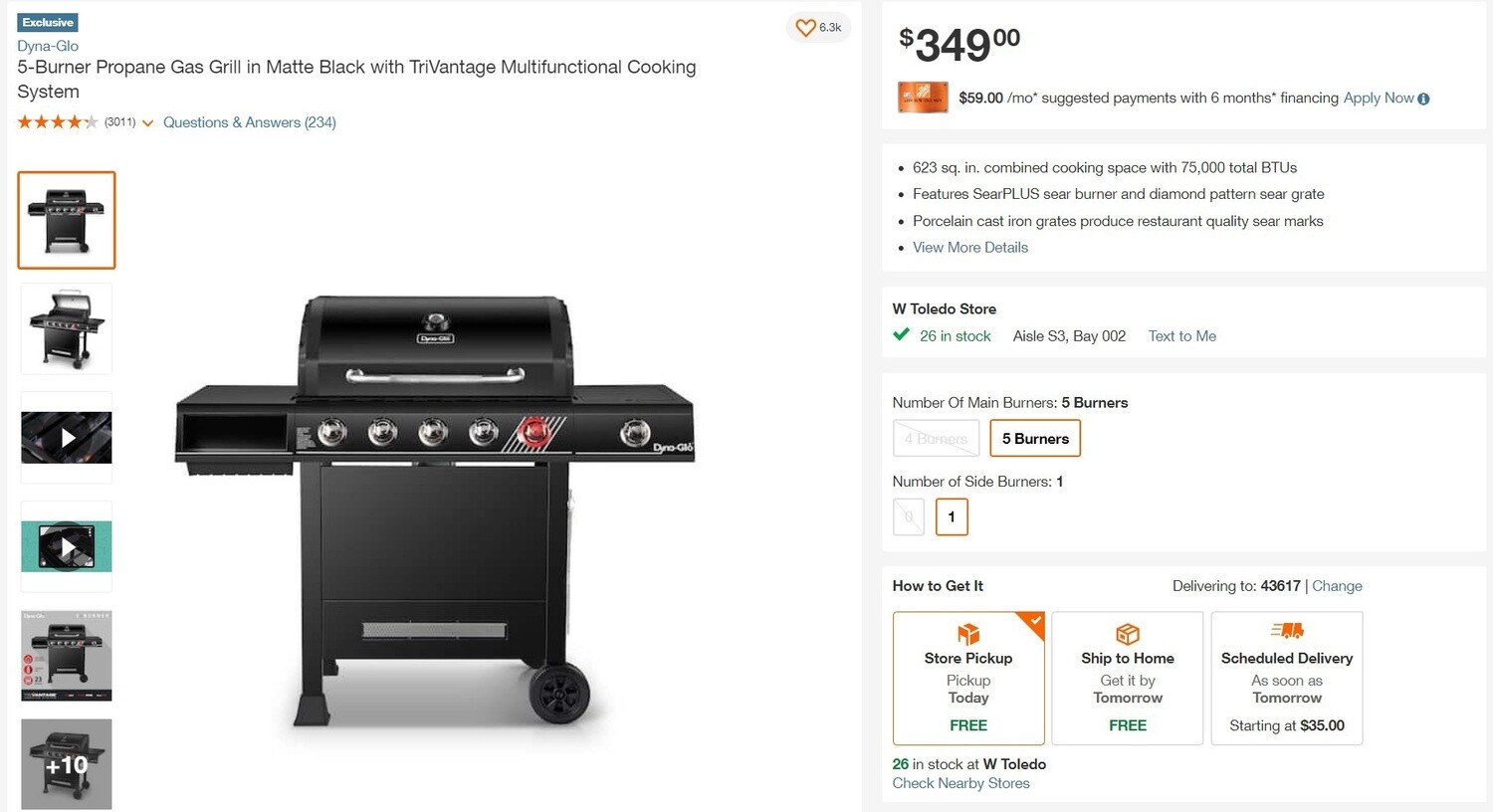 Dyna-Glo 5-Burner Propane Gas Grill in Matte Black with TriVantage Multifunctional Cooking System