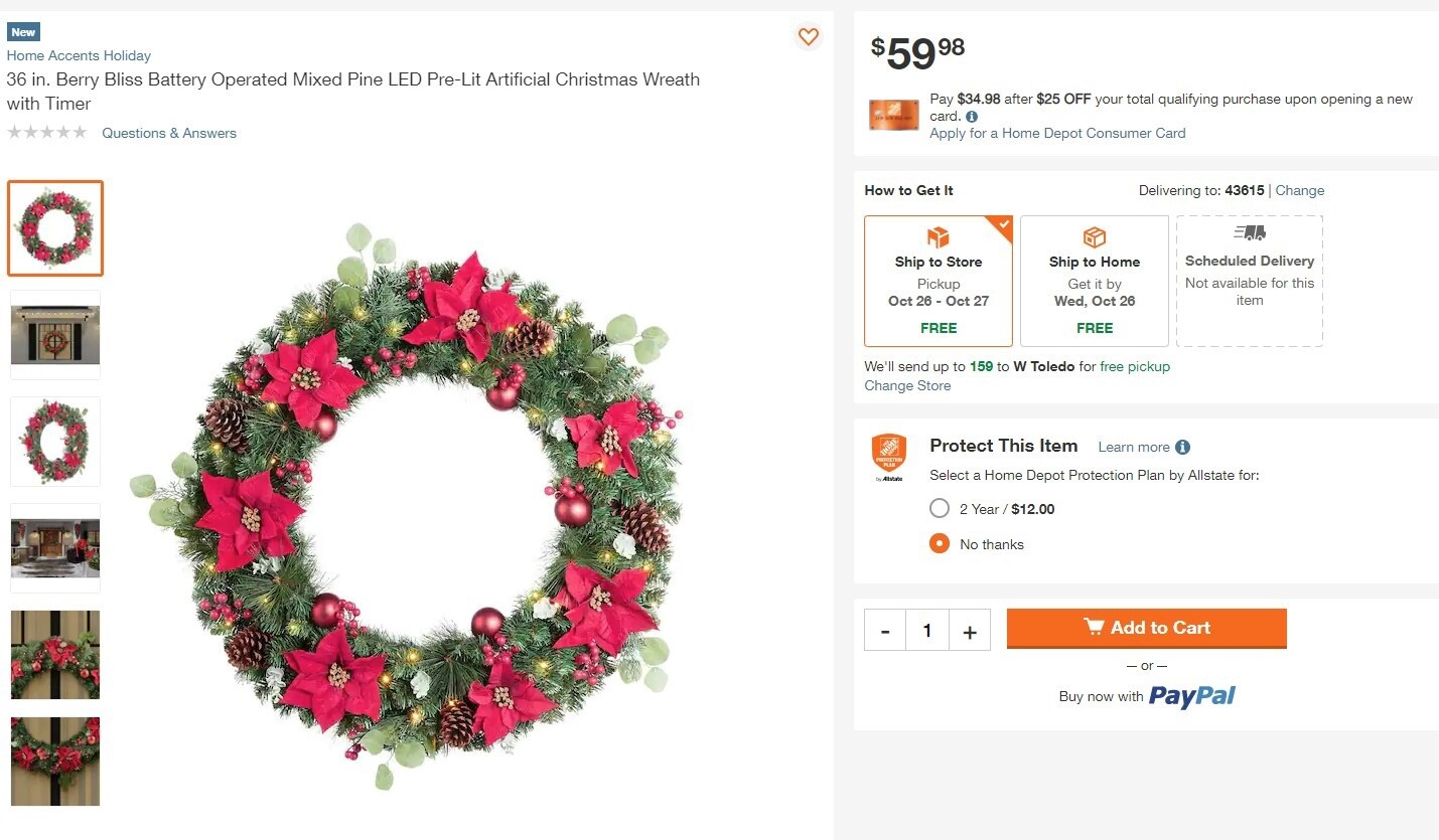 36 in Berry Bliss Battery Operated Mixed Pine LED Pre-Lit Artificial Christmas Wreath w-Timer
