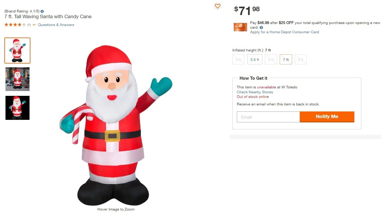 7 ft. Tall Animated Waving Santa with Candy Cane