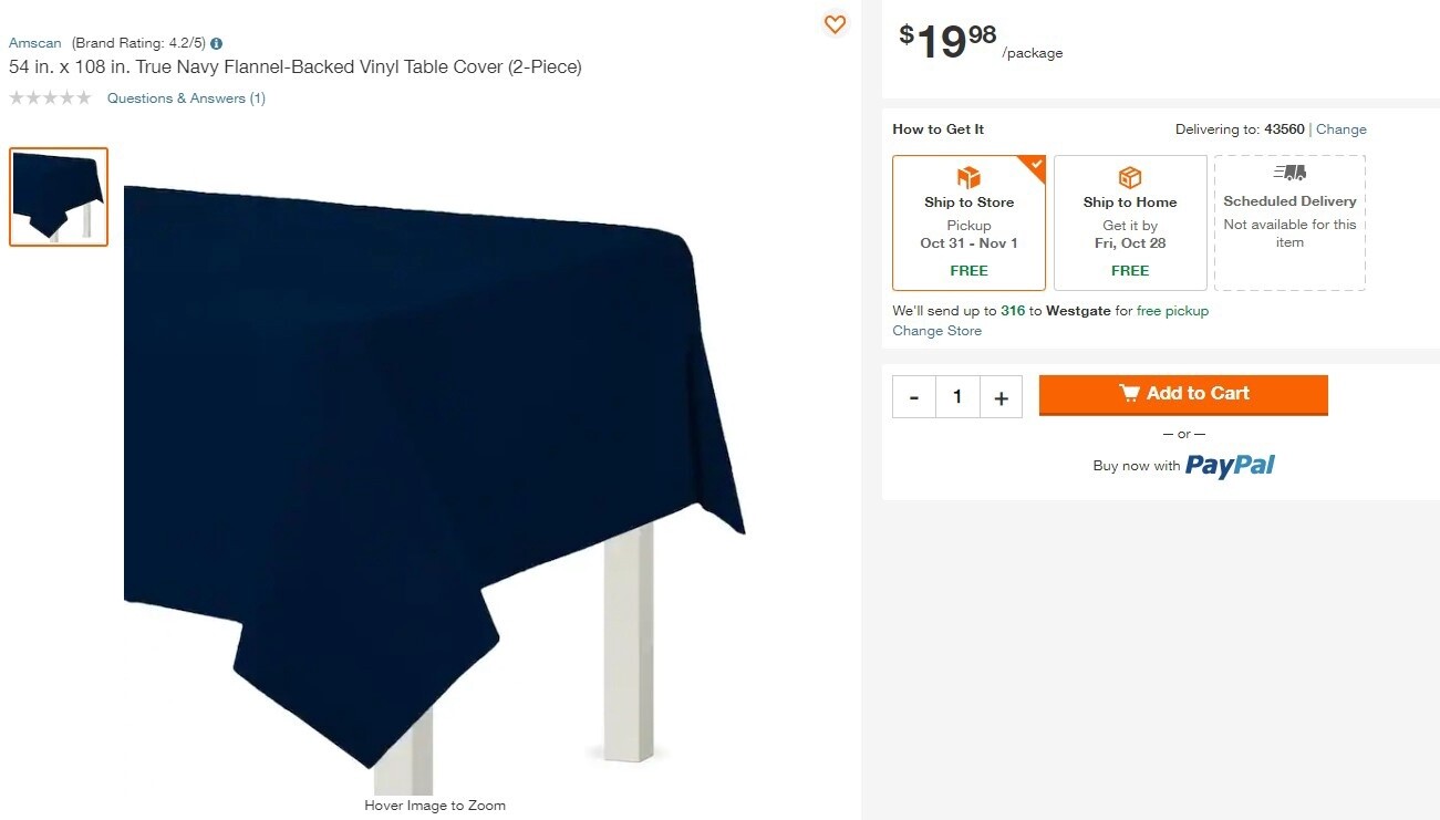 54 in. x 108 in. True Navy Flannel-Backed Vinyl Table Cover (2-Piece)