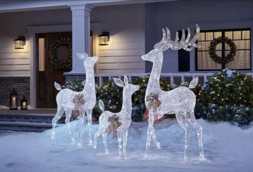 60 in. White Tinsel LED Deer Family (Set of 3)