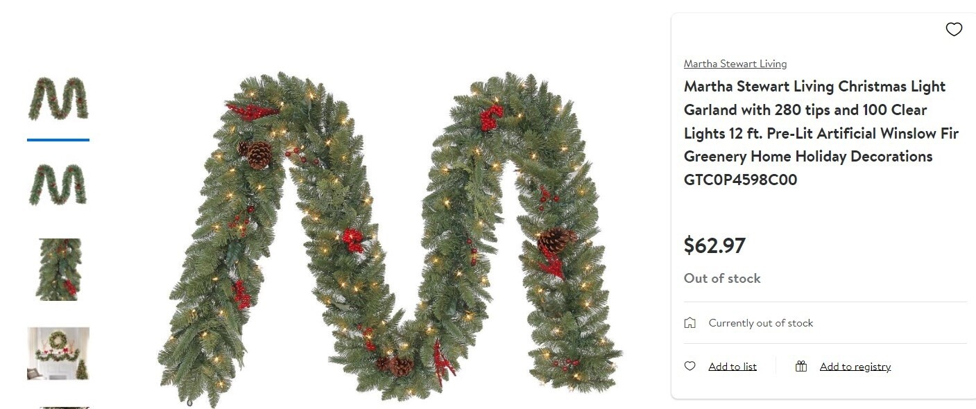 Martha Stewart Living Christmas 12 ft. Pre-Lit Artificial Winslow Fir Garland with 100 Clear Lights