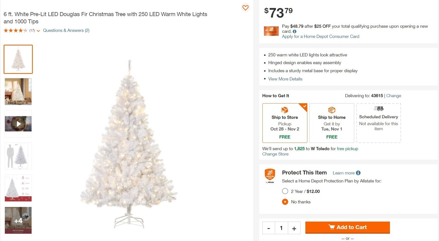 6 ft. White Pre-Lit LED Douglas Fir Christmas Tree with 250 LED Warm White Lights and 1000 Tips