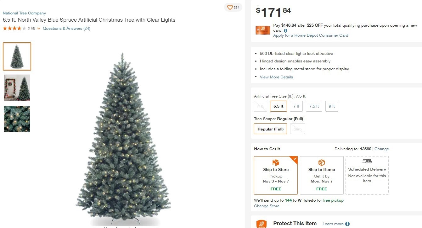 6.5 ft. North Valley Blue Spruce Artificial Christmas Tree with Clear Lights
