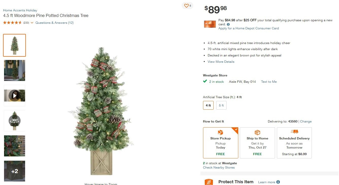 4.5 ft Woodmoore Pine Potted Christmas Tree
