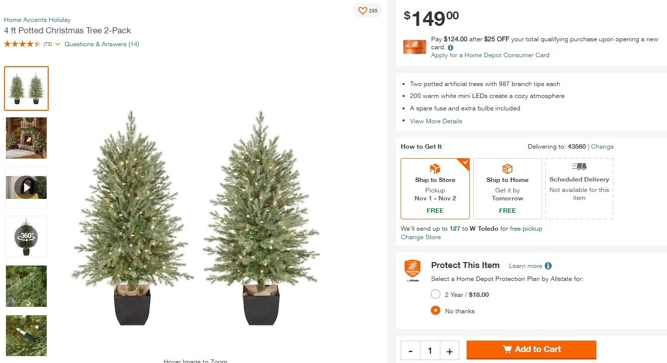 4 ft Potted Christmas Tree 2-Pack