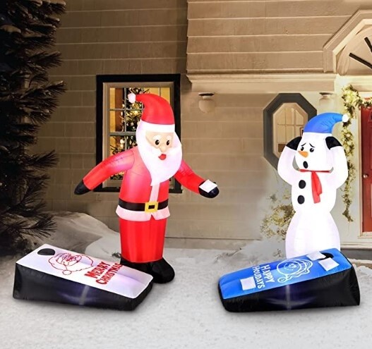 5' INFLATABLE SANTA AND SNOWMAN PLAYING CORN HOLE
