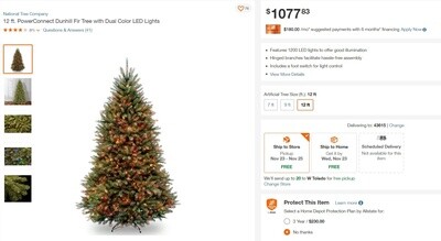 12 ft. PowerConnect Dunhill Fir Tree with Dual Color LED Lights