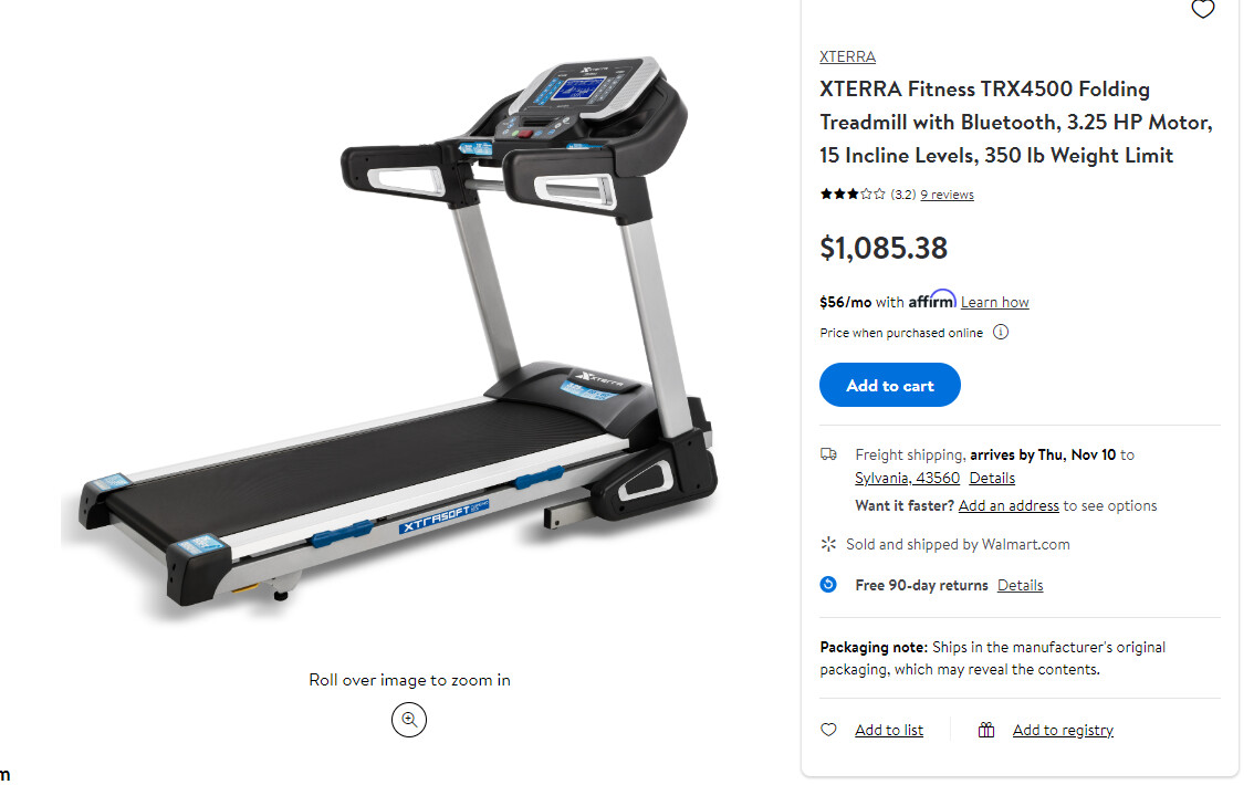 XTERRA Fitness TRX4500 Folding Treadmill with Bluetooth, 3.25 HP Motor, 15 Incline Levels