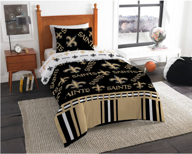NFL New Orleans Saints Bed In Bag Set, 100% polyester, Twin Size, Team Colors, 4 Piece Set